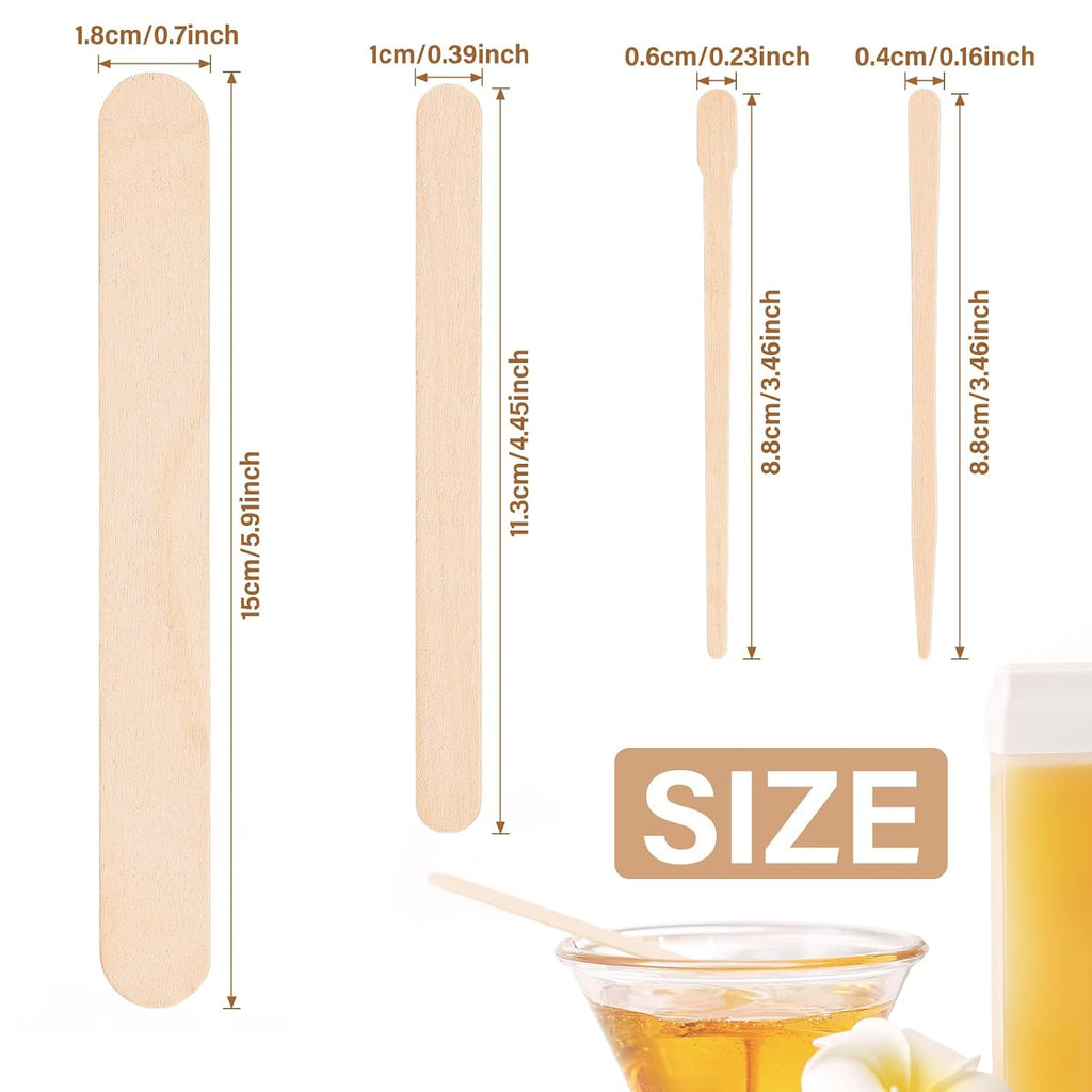 BeautyGuzalies 500 Count Wooden Wax Applicator Sticks, 4 Sizes for At Home Waxing Copy title