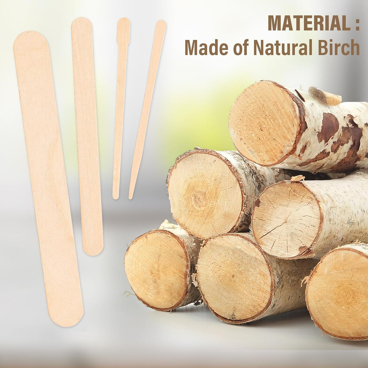 BeautyGuzalies 500 Count Wooden Wax Applicator Sticks, 4 Sizes for At Home Waxing Copy title