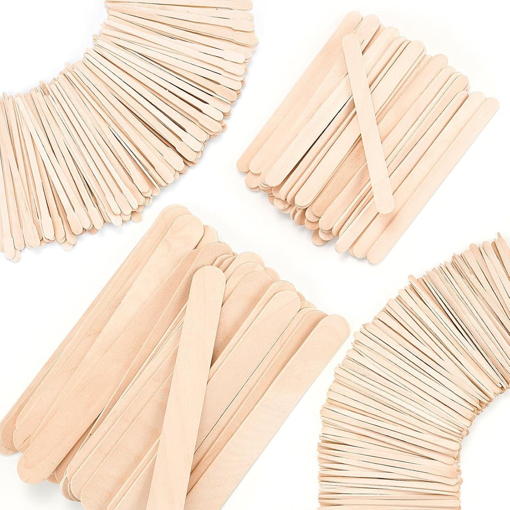 BeautyGuzalies 500 Count Wooden Wax Applicator Sticks, 4 Sizes for At Home Waxing Copy title